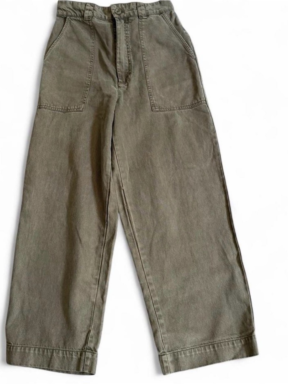 Women's Olive Green Cropped Wide-Leg Jeans